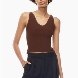Aritzia Babaton Brown Sculpt Knit Double V Tank NWT